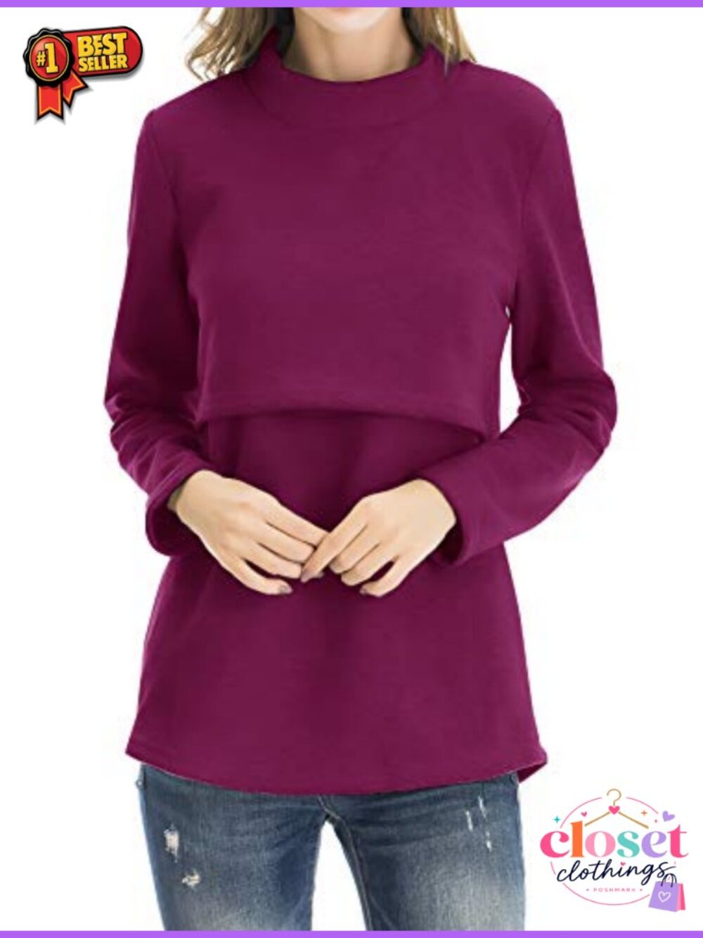Smallshow Women's Fleece Nursing Top Long Sleeve Breastfeeding Shirt